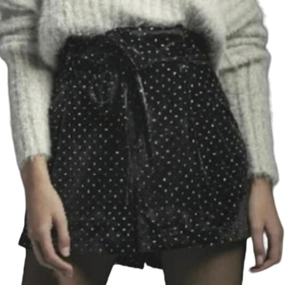 SEN Black Velvet Metallic Dot Tie Paperbag Waist Bonet Shorts - Sz XS - NWT